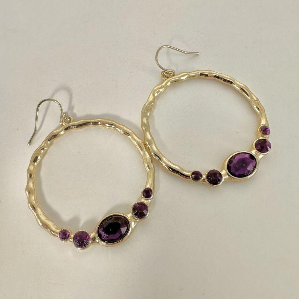 Avon Gold tone and purple round drop earrings